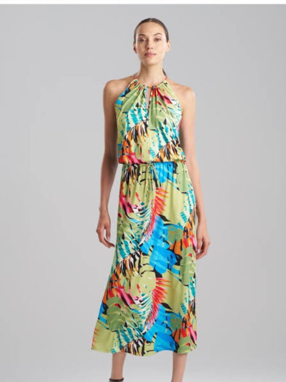 Natori Palms Slinky Knit Halter Maxi Dress. NEW WITH TAGS. Size: small.